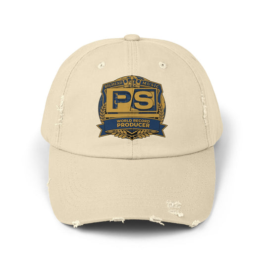 Distressed Baseball Cap — 'PS World Record Producer' Vintage Logo Hat